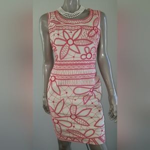 *$4,000 OSCAR DE LA RENTA GORGEOUS IVORY PINK EMBROED SILK RUNWAY DRESS 10 L